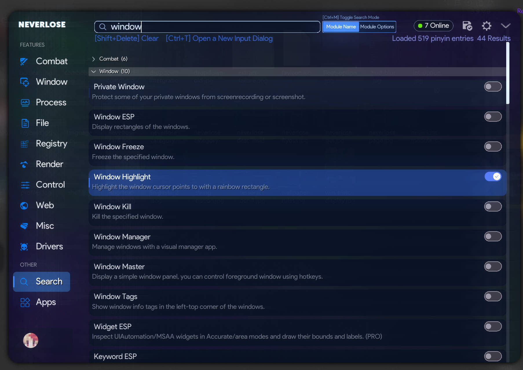 Neverlose-GUI-Module-Search